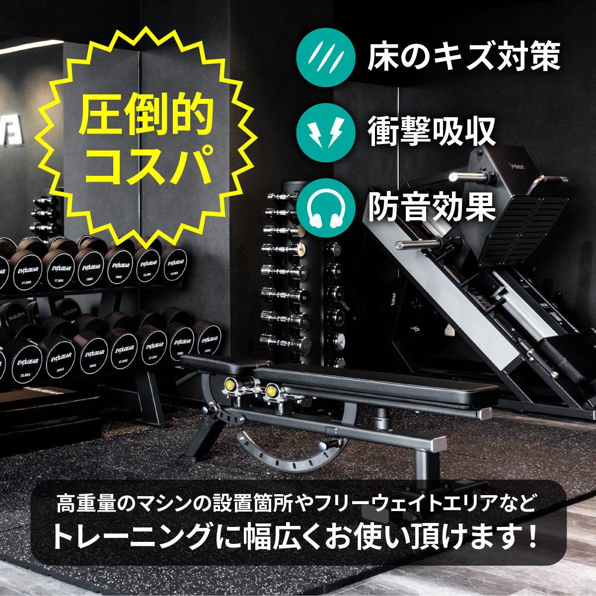 EVM-125 EVOLGEAR ラバーフロアマット50cm×50cm(厚さ:25mm)