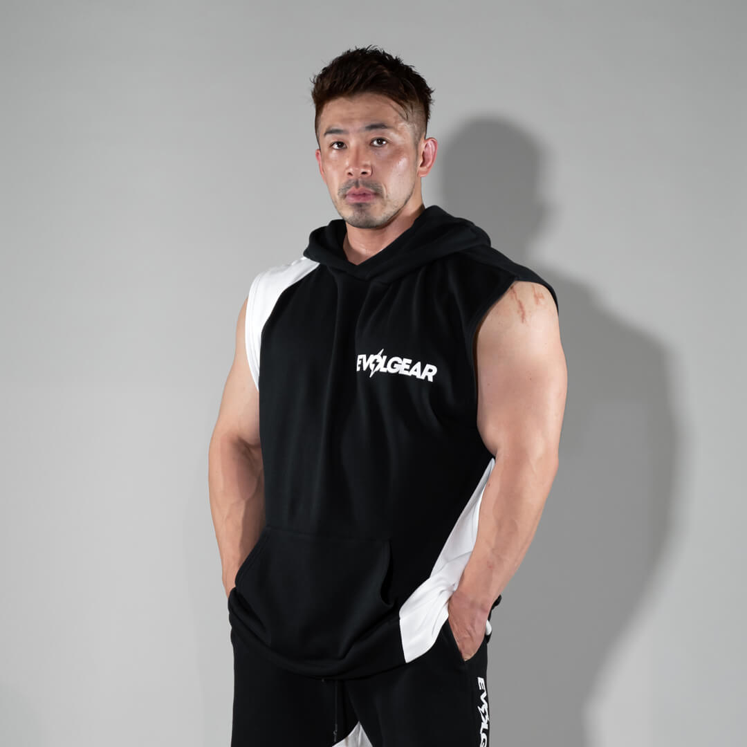 EVOLGEAR PILE SWITCH SLEEVELESS HOODIE【BLACK】