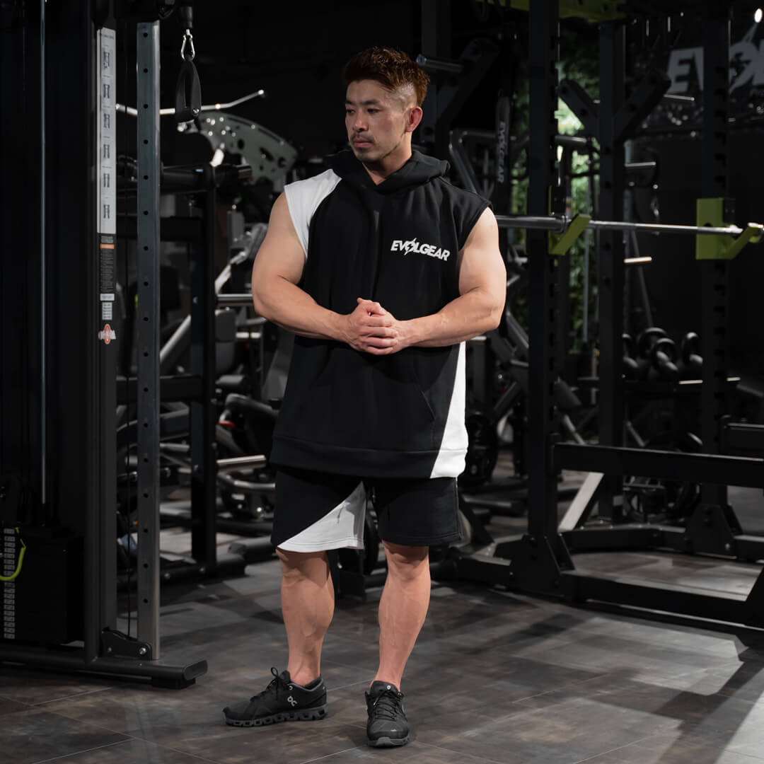 EVOLGEAR PILE SWITCH SLEEVELESS HOODIE【BLACK】