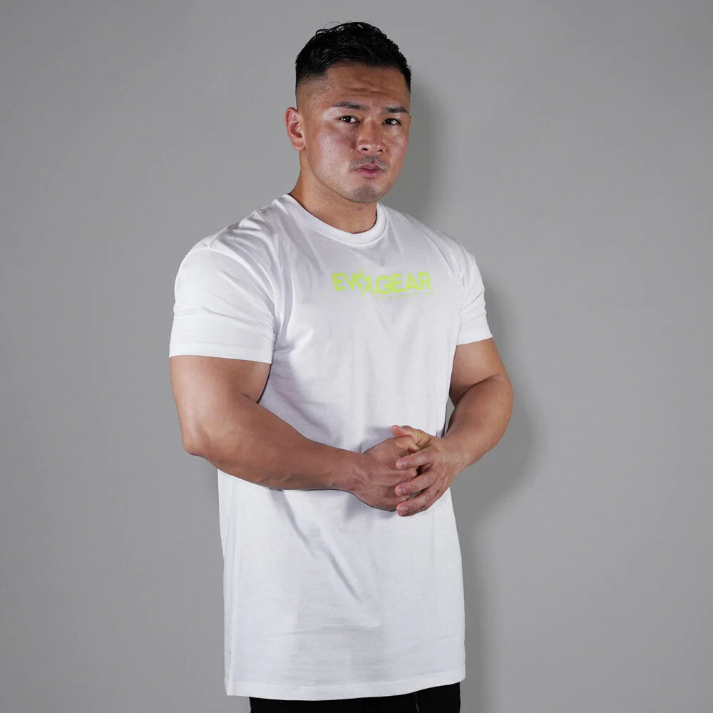 EVOLGEAR VERTICAL LOGO T-SHIRT 【WHITE×YELLOW】