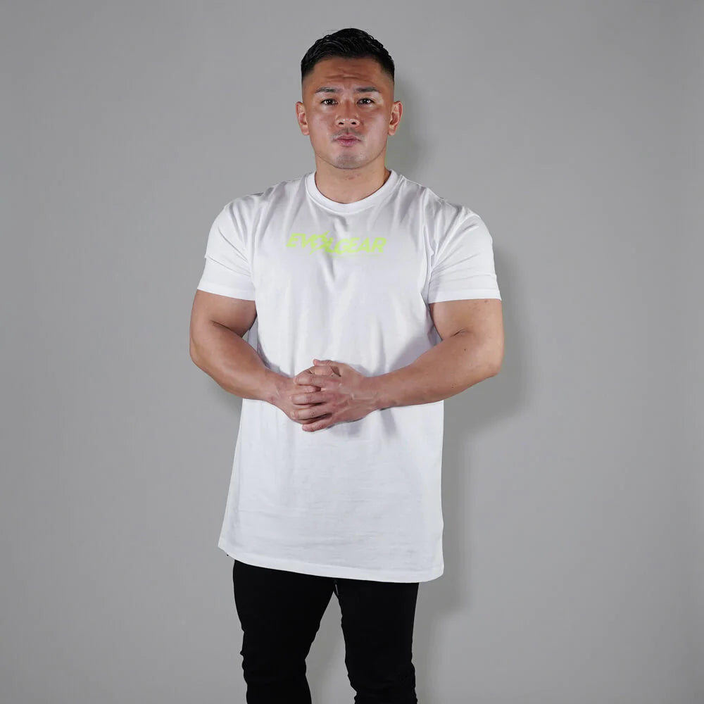 EVOLGEAR VERTICAL LOGO T-SHIRT 【WHITE×YELLOW】
